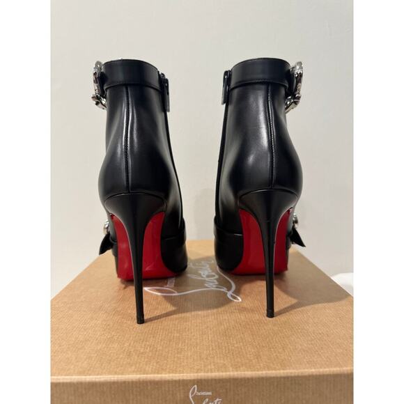 Christian Louboutin Giddylina 100mm Black Leather Buckle Ankle Boots Size 37.5 - Picture 8 of 10